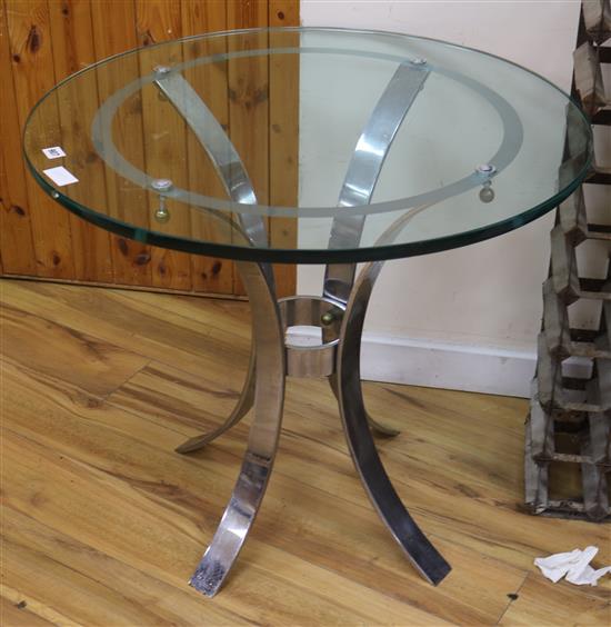 A steel and glass occasional table W.76cm.